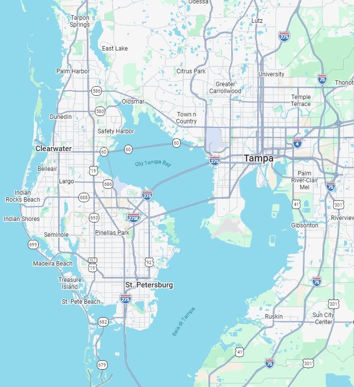 Map of Tampa Bay and surrounding service communities